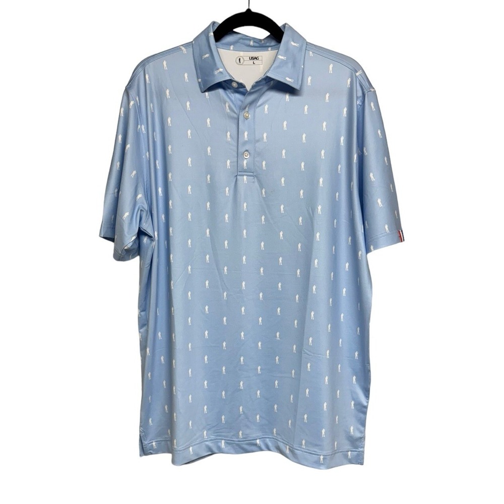 USAG Logo Golf‎ High Stretch Polyester Polo Shirt Light Blue Men's Size Large